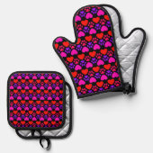 Rood en violet hart en poot ontwerp ovenwant & pannenlap set (Voorkant / Achterkant)