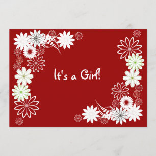 Rood- en White Floral Baby shower Kaart