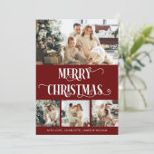 Rood en wit 4 Foto collage kerst Feestdagenkaart (Staand voorkant)