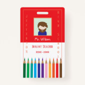 Rood en wit Aangepast leraar Foto ID-kaart Badge (Voorkant)