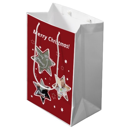 Rood en wit - Aangepaste fotosterren Kerstmis Medium Cadeauzakje (Voorkant Gekanteld)