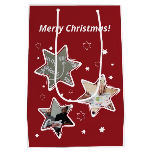 Rood en wit - Aangepaste fotosterren Kerstmis Medium Cadeauzakje (Achterkant)