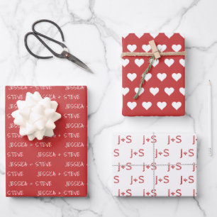 Rood en wit Aangepaste naam en Initialen Inpakpapier Vel