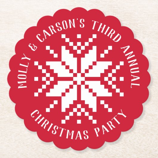 Rood en Wit Aangepaste Tekst Snowflake Vakantie Pa Kartonnen Onderzetters (Voorkant)