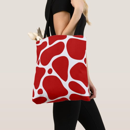 Rood en wit abstract girafpatroon tote bag (Dichtbij)