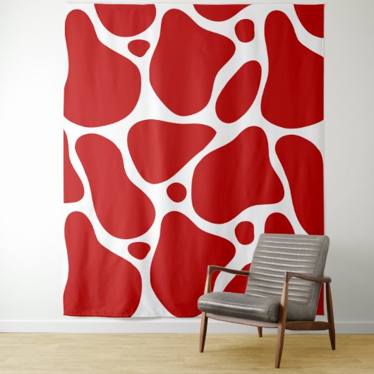 Rood en wit abstract girafpatroon wandkleed (In situ)