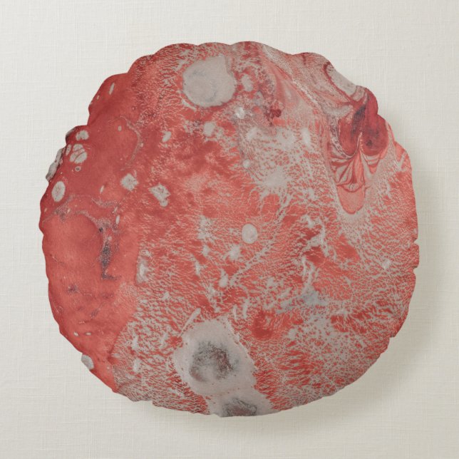 Rood en wit abstract schilderij rond kussen (Voorkant)