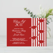 Rood en wit Afstudeerder Petten Afstuderen Uitnodi Kaart (Staand voorkant)