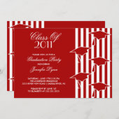 Rood en wit Afstudeerder Petten Afstuderen Uitnodi Kaart (Voorkant / Achterkant)