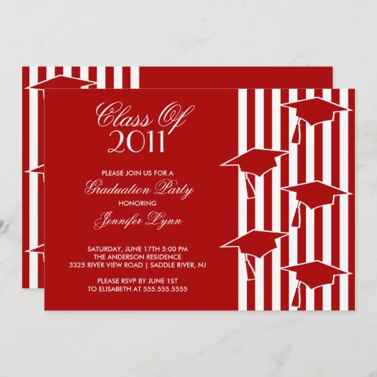 Rood en wit Afstudeerder Petten Afstuderen Uitnodi Kaart (Voorkant / Achterkant)