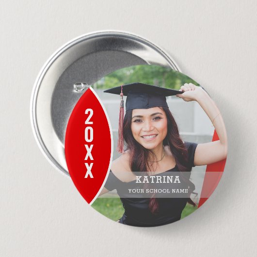Rood en wit Afstuderen Foto Aangepaste Button (Voorkant /achterkant)