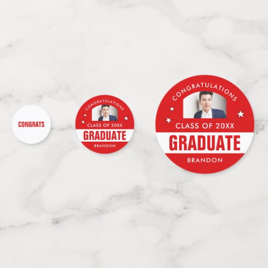 Rood en wit Afstuderen Foto Aangepaste Confetti (Voorkanten)