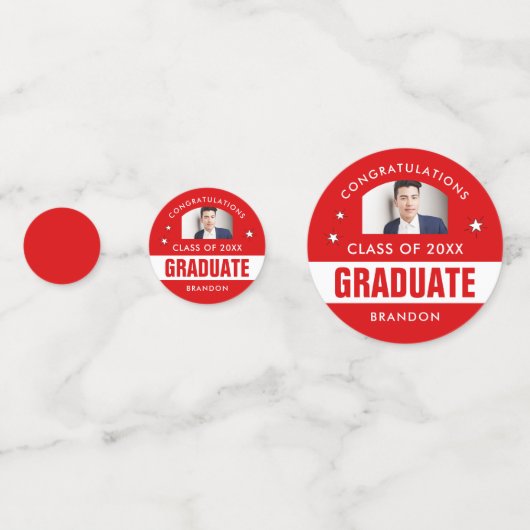 Rood en wit Afstuderen Foto Aangepaste Confetti (Achterkanten)