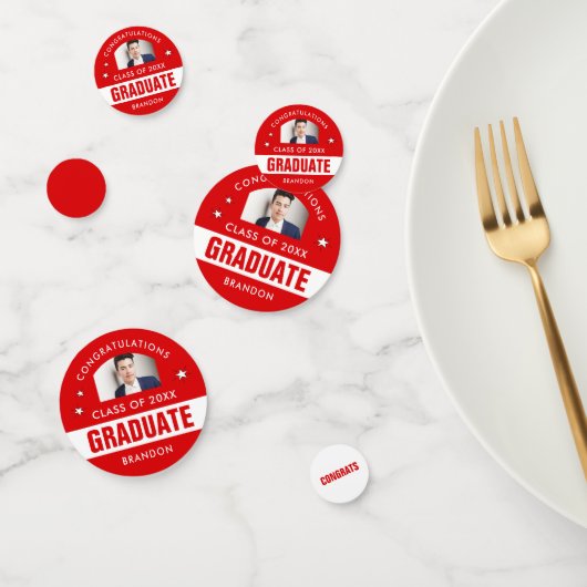 Rood en wit Afstuderen Foto Aangepaste Confetti (Groep)