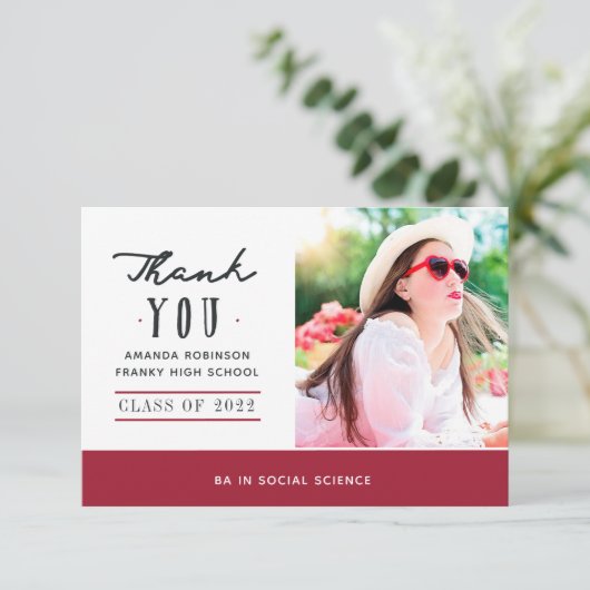 Rood en wit Afstuderen Foto bedankt (Staand voorkant)