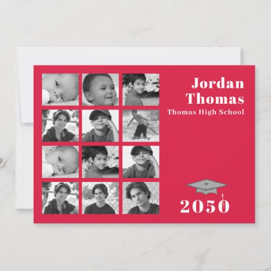 Rood en wit Afstuderen Foto Collage Aangepast Kaart (Voorkant)