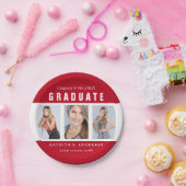 Rood en wit Afstuderen Foto Collage Aangepast Papieren Bordje (Feest)