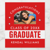 Rood en wit Afstuderen Foto Eigen waslabel Wijn Etiket (Enkel label)