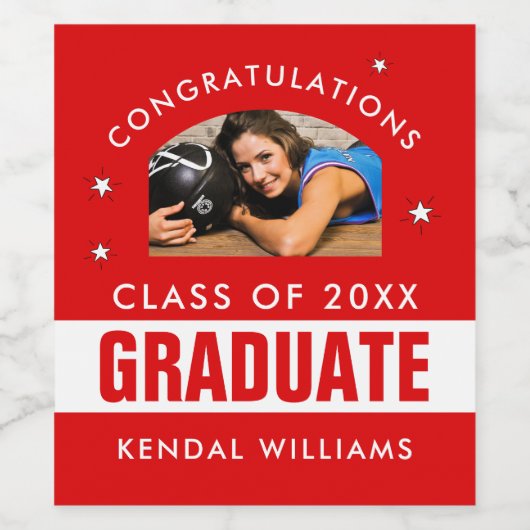 Rood en wit Afstuderen Foto Eigen waslabel Wijn Etiket (Enkel label)