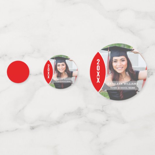 Rood en wit Afstuderen Foto gepersonaliseerd Confetti (Voorkanten)