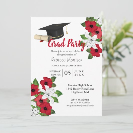 Rood en wit 🎓 Afstuderen Kaart (Staand voorkant)