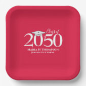 Rood en wit Afstuderen Pet gepersonaliseerd Papieren Bordje (Voorkant)