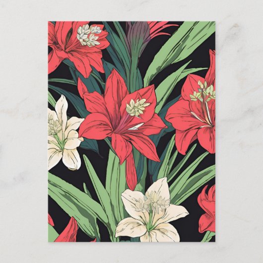 Rood en wit Amaryllis Floral Design Briefkaart (Voorkant)