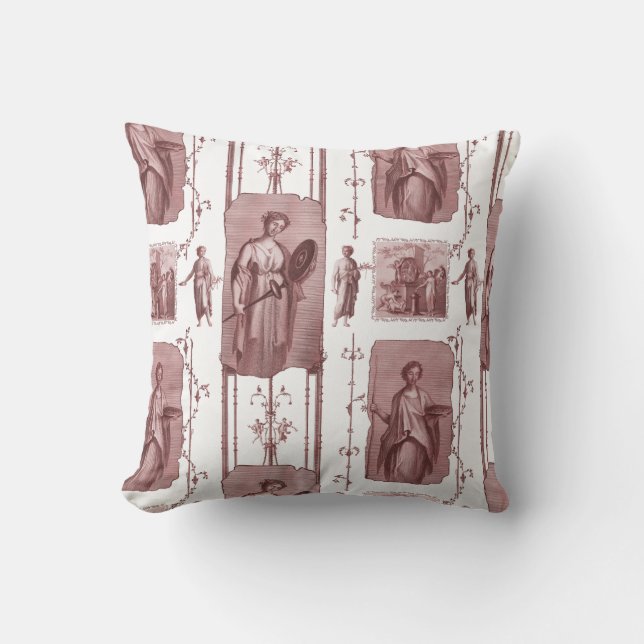 Rood en wit Antiek Toile de Jouy Classical Kussen (Voorkant)