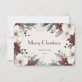 Rood en wit aquarel bloemenkerst bedankkaart (Voorkant)