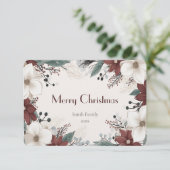 Rood en wit aquarel bloemenkerst bedankkaart (Staand voorkant)