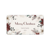 Rood en wit aquarel bloemenkerst etiket (Voorkant)