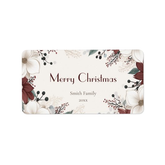 Rood en wit aquarel bloemenkerst etiket (Voorkant)