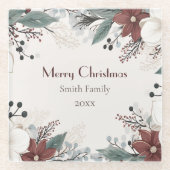 Rood en wit aquarel bloemenkerst glazen onderzetter (Voorkant)