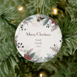 Rood en wit aquarel bloemenkerst keramisch ornament