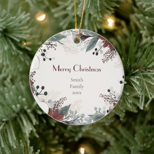 Rood en wit aquarel bloemenkerst keramisch ornament (Boom)