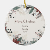 Rood en wit aquarel bloemenkerst keramisch ornament (Voorkant)
