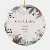 Rood en wit aquarel bloemenkerst keramisch ornament (Achterkant)