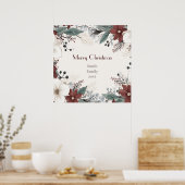 Rood en wit aquarel bloemenkerst poster (Keuken)
