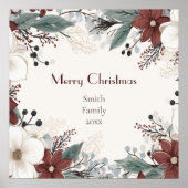 Rood en wit aquarel bloemenkerst poster (Voorkant)