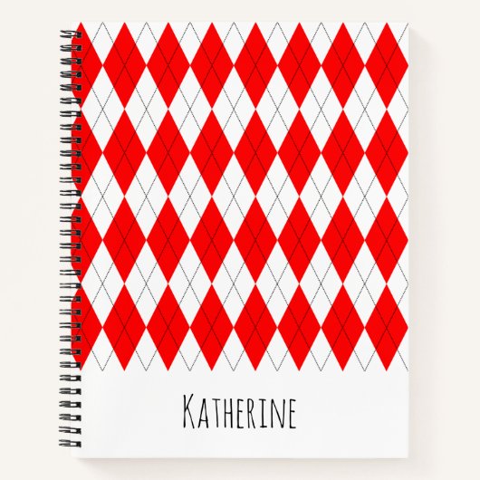 Rood en Wit Argyle Patroon Notitieboek (Voorkant)