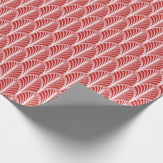 Rood en Wit Art Deco Fan Pattern Cadeaupapier (Hoek)