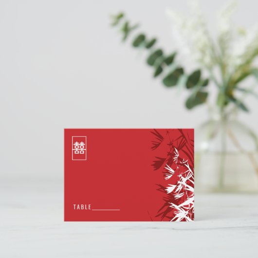 Rood en wit bamboe lekt Modern Zen Asian Wedding Plaatskaartje (Staand voorkant)
