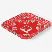Rood en Wit Bandana Ontwerp met Monogram Papieren Bordje (Gebogen)