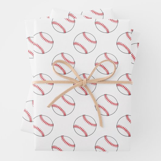 Rood en Wit Baseballs | Elke achtergrondkleur Inpakpapier Vel (In situ)