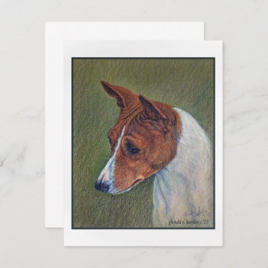 Rood en wit Basenji Art Notitiekaartje (Voorkant / Achterkant)