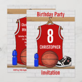 Rood en Wit Basketbal Jersey Verjaardagsfeest Kaart (Voorkant / Achterkant)