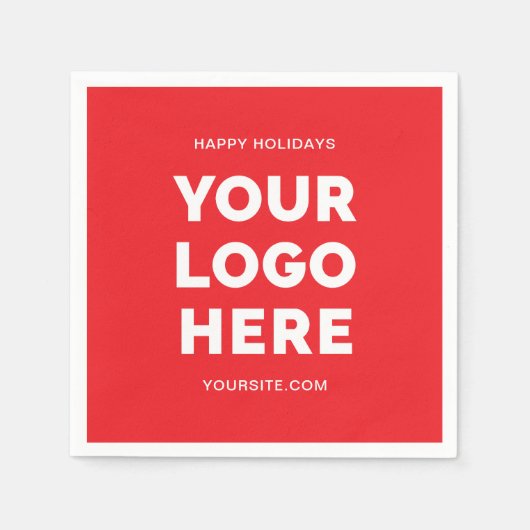 Rood en wit bedrijf Logo Prettige feestdagen Servet (Voorkant)