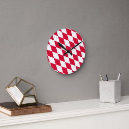 Rood en Wit Beieren Diamant Vlag Patroon Ronde Klok