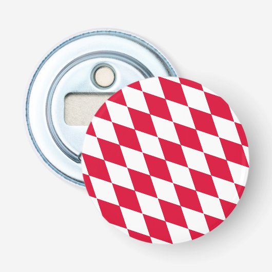 Rood en Wit Beiers Diamanten Vlag Patroon Button Flesopener (Voorkant)