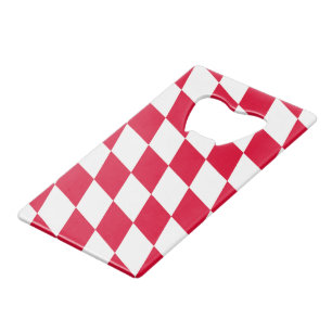 Rood en Wit Beiers Diamanten Vlag Patroon Creditkaart Flessenopener